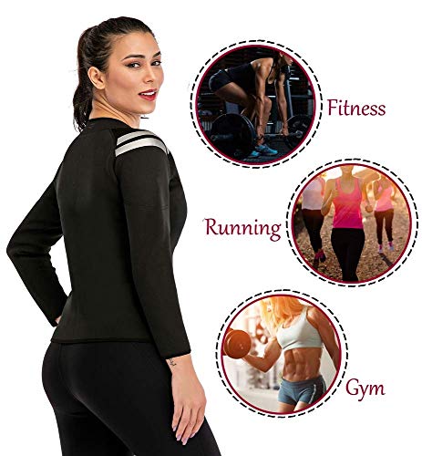 Sauna Camisas Manga Larga Camisas De Neopreno para Mujer Chaqueta Deportiva Body Shaper Sudor Quemar Grasa Vientre Camisas Adelgazantes Camiseta sin Mangas Fitness Yoga Cremallera