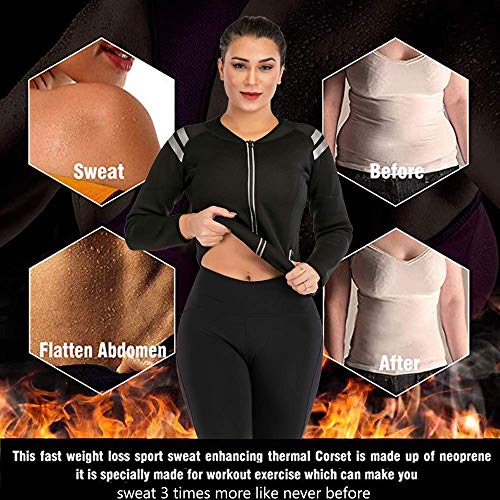 Sauna Camisas Manga Larga Camisas De Neopreno para Mujer Chaqueta Deportiva Body Shaper Sudor Quemar Grasa Vientre Camisas Adelgazantes Camiseta sin Mangas Fitness Yoga Cremallera
