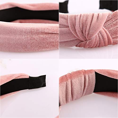 SAVITA 3 Piezas Diademas Diadema de Terciopelo Vintage Diademas Anchas Diadema Anudada Accesorios para el Elásticos Cabello Moda Banda de pelo Para Niña y Mujer (Negra, rosa roja, rosa)