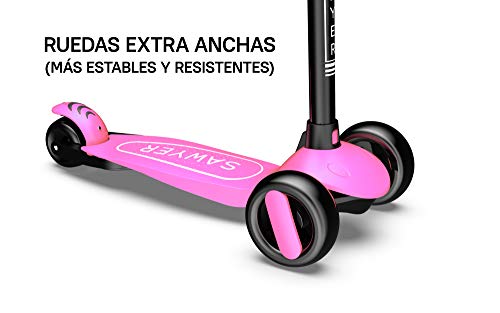 Sawyer - Patinete Ajustable Ruedas LED - Niños 2 a 8 Años (Rosa)