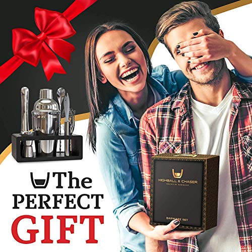 SBDLXY Juego de coctelera cócteles，Kit de Barman Copa de cóctel Coctelera de Acero Inoxidable Utensilios de Barra Juego de cóctel Juego de 9 Piezas con Soporte