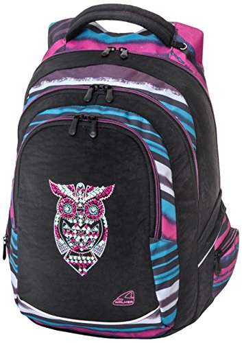 Schneiders Vienna 42100-080 Fame Dark Owl - Mochila escolar (34 L, con 3 cremalleras), color negro