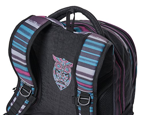 Schneiders Vienna 42100-080 Fame Dark Owl - Mochila escolar (34 L, con 3 cremalleras), color negro