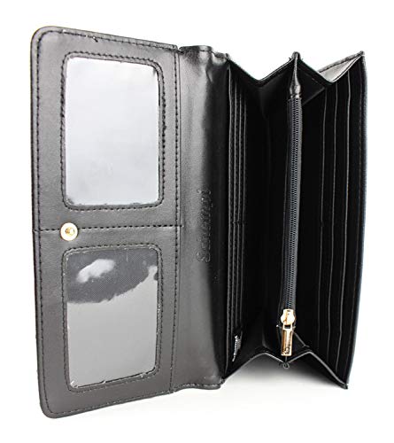 Schompi Billetera Vintage Para Mujer, Patrón De Lunares, Lazo Decorativo, Cuero Sintético, Color:Negro