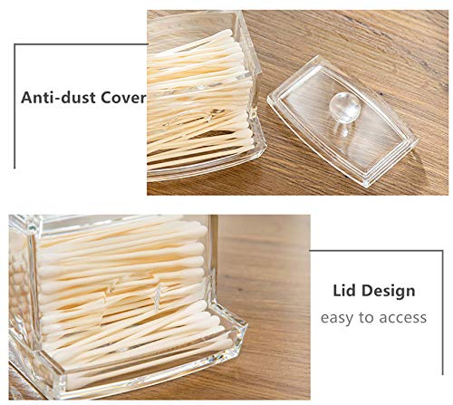 sciuU Contenedor Acrílico para Bastoncillo de Algodón/Q-Tips, Caja de Almacenamiento Cosmético con Cubierta de Plástico para Hisopos/Bastoncillo/Cotonete/Varilla de Papel, Claro