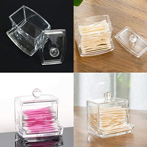 sciuU Contenedor Acrílico para Bastoncillo de Algodón/Q-Tips, Caja de Almacenamiento Cosmético con Cubierta de Plástico para Hisopos/Bastoncillo/Cotonete/Varilla de Papel, Claro