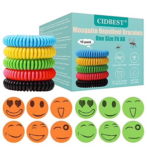 SCOBUTY Pulsera Mosquitos,Pulseras Repelente de Mosquitos,Pulsera Antimosquitos, Impermeables sin Deet Paquete de 10 para Adultos y niños con 12 Adhesivos repelentes de Mosquitos