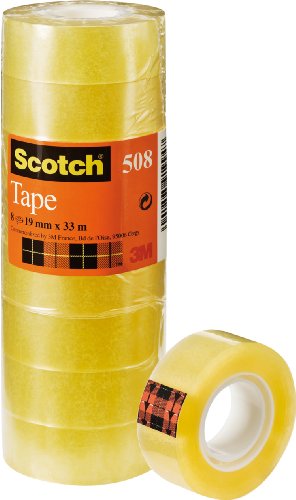 Scotch 508 - Cinta adhesiva 8 cintas, 19 mm x 33 m, transparente