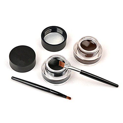 Scrox 2 En 1 Impermeable Gel Eyeliner Set Eyeliners Gel Marrón y Negro con Pincel Maquillaje Ceja