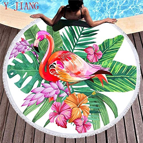 SDFGS Toalla de Playa Redonda de Flamenco con Microfibra de Borla Toalla Grande para Manta de Mujer Adulta Tapiz de Borla de Intola