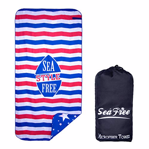 Sea Free Toalla de Playa Grande de Microfibra de Verano 90x180cm, Anti-Arena, Fuerte Absorción de Aguat Súper Blando y Secado Rápido, para Deportes, Viajes, Natación, Playa, Yoga o Baño