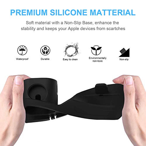 seacosmo Soporte de Carga 3 en 1 para Apple,Estación de Carga Silicona,Base de Cargador para Airpod, iPhone iPhone 6/7/8 Plus /11/11 Pro/XS/XS MAX, iWatch 5/4/3/2/1,Negro