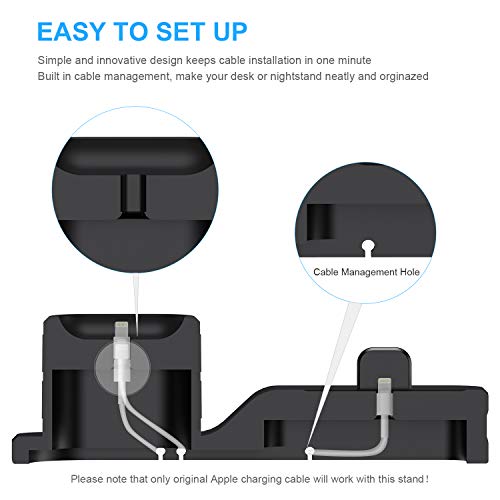 seacosmo Soporte de Carga 3 en 1 para Apple,Estación de Carga Silicona,Base de Cargador para Airpod, iPhone iPhone 6/7/8 Plus /11/11 Pro/XS/XS MAX, iWatch 5/4/3/2/1,Negro