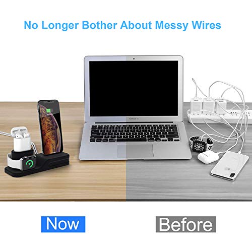 seacosmo Soporte de Carga 3 en 1 para Apple,Estación de Carga Silicona,Base de Cargador para Airpod, iPhone iPhone 6/7/8 Plus /11/11 Pro/XS/XS MAX, iWatch 5/4/3/2/1,Negro