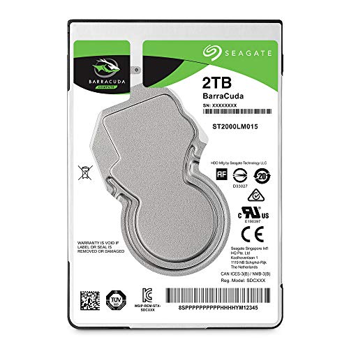 Seagate BarraCuda, 2TB, Disco duro interno, HDD, 2,5 in, SATA 6 Gb/s, 5400 r.p.m., caché de 128 MB para ordenador portátil y PC (ST2000LM015)
