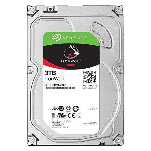 Seagate IronWolf, 3 TB, NAS, Disco duro interno, HDD, CMR 3,5" SATA 6 Gb/s, 7200 r.p.m., caché de 256 MB para almacenamiento conectado a red RAID, Paquete Abre-fácil (ST3000VNZ07)