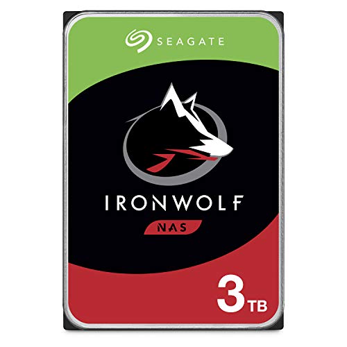 Seagate IronWolf, 3 TB, NAS, Disco duro interno, HDD, CMR 3,5" SATA 6 Gb/s, 7200 r.p.m., caché de 256 MB para almacenamiento conectado a red RAID, Paquete Abre-fácil (ST3000VNZ07)
