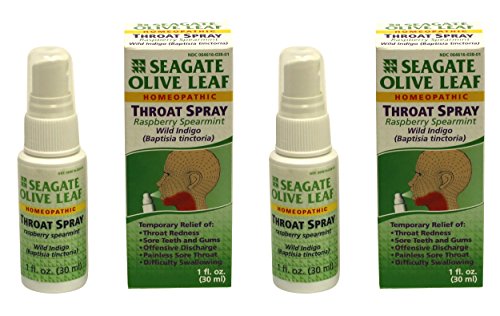 Seagate Products Homeopático Hoja de Oliva Spray Garganta 1 onza Frambuesa Menta, 2 Pack De, 2