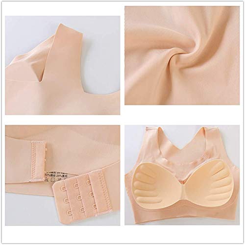 Seamless Front Buckle Support Bra, Women Underwear Back Corrector Invisible No Trace Bra, Push Up Gather Chest Wrap Bra for Sports Workout Activewear Yoga Running 2pcs(Black+Beige) M 32ABC/34AB