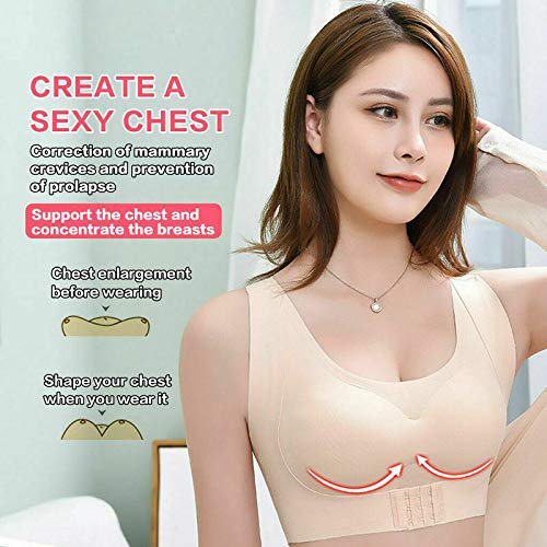 Seamless Front Buckle Support Bra, Women Underwear Back Corrector Invisible No Trace Bra, Push Up Gather Chest Wrap Bra for Sports Workout Activewear Yoga Running 2pcs(Black+Beige) M 32ABC/34AB