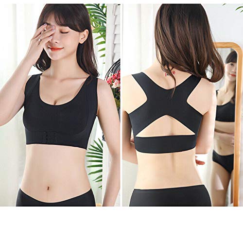 Seamless Front Buckle Support Bra, Women Underwear Back Corrector Invisible No Trace Bra, Push Up Gather Chest Wrap Bra for Sports Workout Activewear Yoga Running 2pcs(Black+Beige) M 32ABC/34AB