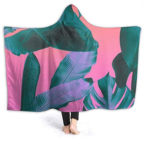 Searster$ Hooded Blanket Manta con Capucha Manta Tridimensional con Estampado de Plantas Tropicales Mantas de Felpa Sherpa Fleece Suave Invierno Cálido Novedad Cape Wrap Capa ponible para Adultos