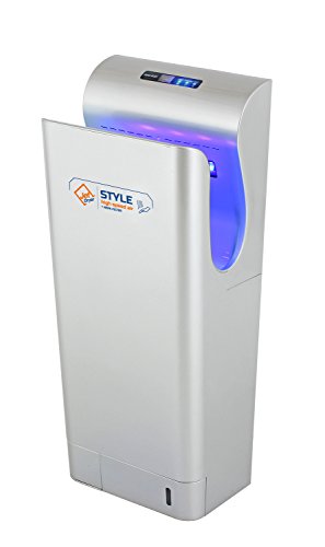 Secador de manos con filtro HEPA, UV de esterilización. y un seco suelo Sistema Jet Dryer Style rellenarse – más rápido y potente secador de manos – Plata