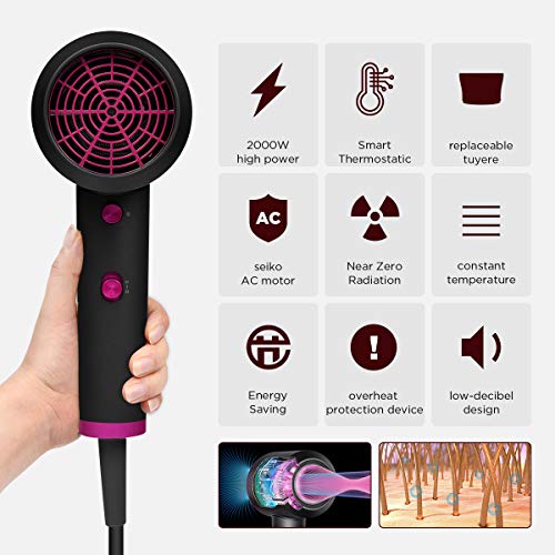 Secador de pelo de viaje plegable, la potencia es de 1600-2000 W, secador de pelo compacto, liviano y de iones negativos