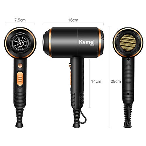 Secador de Pelo iónico, Secador de cabello profesional 4000W, potente, 3 temperaturas, secado rápido y bajo ruido - Negro
