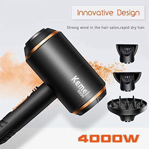 Secador de Pelo iónico, Secador de cabello profesional 4000W, potente, 3 temperaturas, secado rápido y bajo ruido - Negro