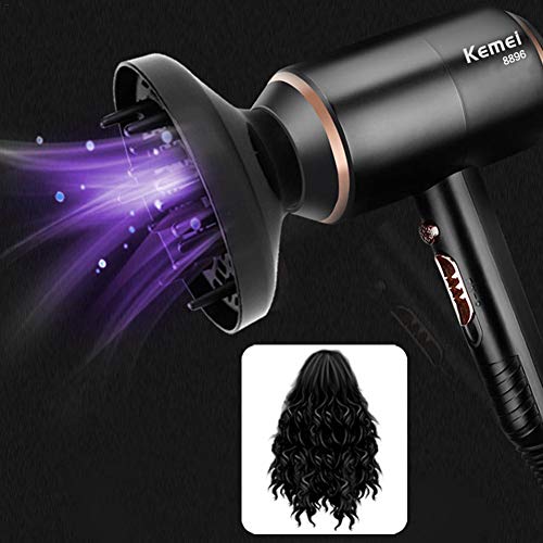 Secador de Pelo iónico, Secador de cabello profesional 4000W, potente, 3 temperaturas, secado rápido y bajo ruido - Negro