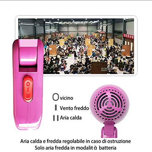 Secador de pelo plegable, motor CC, con compartimento para batería, cable USB, azul/morado