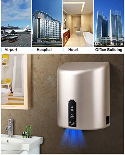 Secamanos Eléctrico | Ecológico, de Alta Velocidad y Bajo Uso de Energía | Secadores de Mano de Pared | Automática Secador de Manos Eléctrico | Frío y de Ajuste de Calor/A:Gold