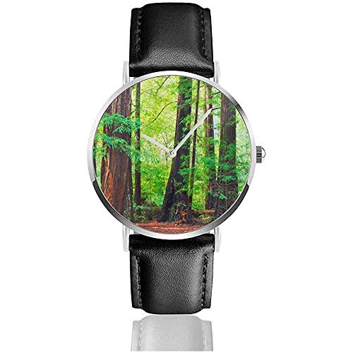 Secuoyas Árboles Bosque lluvioso del noroeste Tropical Escénico Naturaleza Salvaje Exuberante Imagen de Rama Correa de Cuero Relojes de Pulsera