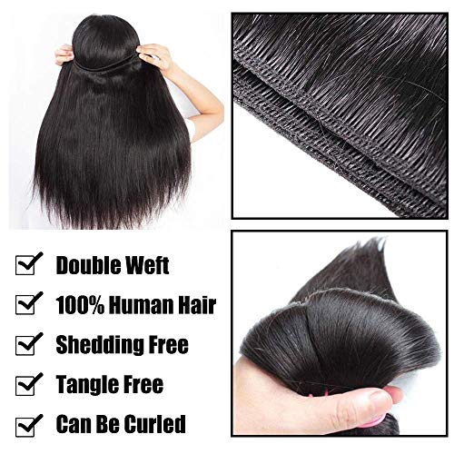 SEGO Extensiones de Cortina de Pelo Natural Humano Brasileño 100% Remy [Brazilain Human Hair 3 Bundles] Unprocessed Remy Virgin Hair Straight Liso (14 14 14 inches)