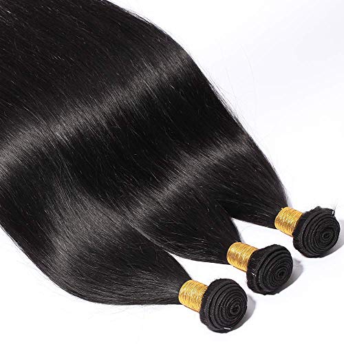 SEGO Extensiones de Cortina de Pelo Natural Humano Brasileño 100% Remy [Brazilain Human Hair 3 Bundles] Unprocessed Remy Virgin Hair Straight Liso (14 14 14 inches)