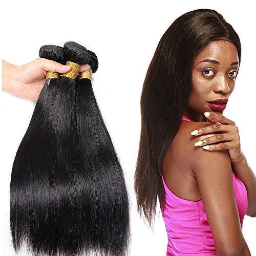SEGO Extensiones de Cortina de Pelo Natural Humano Brasileño 100% Remy [Brazilain Human Hair 3 Bundles] Unprocessed Remy Virgin Hair Straight Liso (14 14 14 inches)