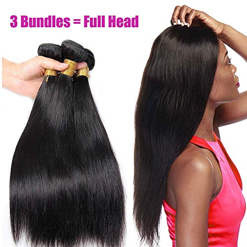 SEGO Extensiones de Cortina de Pelo Natural Humano Brasileño 100% Remy [Brazilain Human Hair 3 Bundles] Unprocessed Remy Virgin Hair Straight Liso (14 14 14 inches)