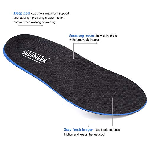 SEIGNEER Plantillas Fascitis Plantar, Inserto para pies planos, Plantillas ortopédicas, para Ayudar A Reducir el Dolor en el Talón Rodilla/Dolor de Espalda y Tendinitis de Aquiles