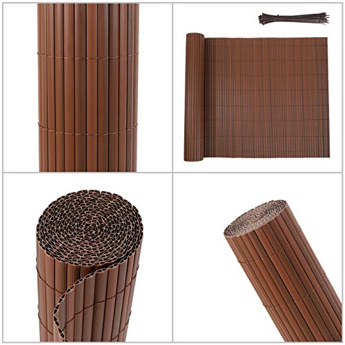 Sekey Estera de PVC, Valla Pantalla, Protección Visual Privacidad, Valla de Plástico Decorativa para Jardín Balcón Terraza, Resistente a la Intemperie, con Bridas, 100 x 500 cm, Marrón