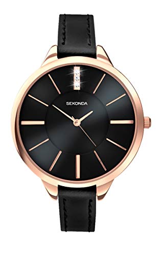 Sekonda 2714 - Reloj para mujer con esfera negra y correa negra