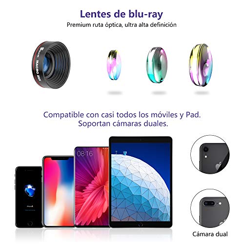 Selvim Lentes para Teléfono Móvil, 9 en 1 Kit con 22X Teleobjetivo, 235° Fisheye, 0.62X Gran Angular, 25X Macro, Versión Actualizada con Lentes BLU-Ray para Mejor Resolución, Universal iOS Android