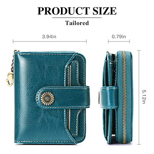 SENDEFN Monederos para mujer, cuero auténtico pequeño y compacto cartera para mujer con protección RFID, azul (Azul) - 5185