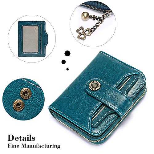 SENDEFN Monederos para mujer, cuero auténtico pequeño y compacto cartera para mujer con protección RFID, azul (Azul) - 5185