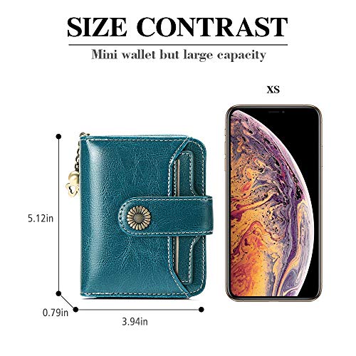 SENDEFN Monederos para mujer, cuero auténtico pequeño y compacto cartera para mujer con protección RFID, azul (Azul) - 5185