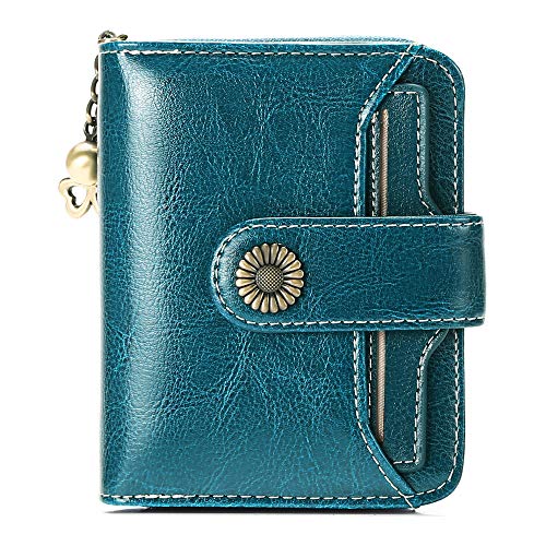 SENDEFN Monederos para mujer, cuero auténtico pequeño y compacto cartera para mujer con protección RFID, azul (Azul) - 5185