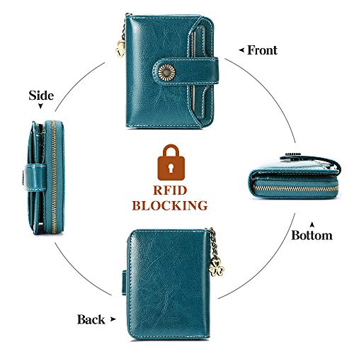 SENDEFN Monederos para mujer, cuero auténtico pequeño y compacto cartera para mujer con protección RFID, azul (Azul) - 5185