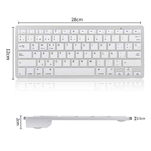 SENGBIRCH Teclado Bluetooth Español, Light Teclado Inalámbrico Portátil para iPhone de iOS, iPad, Samsung, Huawei, Android, Windows y Cualquier Dispositivo con Bluetooth, Teclado Bluetooth (Blanco)