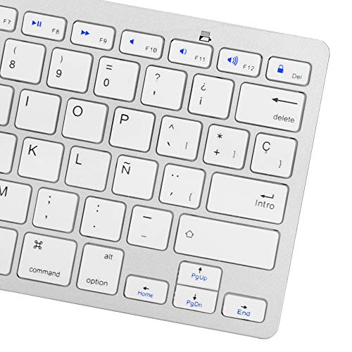 SENGBIRCH Teclado Bluetooth Español, Light Teclado Inalámbrico Portátil para iPhone de iOS, iPad, Samsung, Huawei, Android, Windows y Cualquier Dispositivo con Bluetooth, Teclado Bluetooth (Blanco)