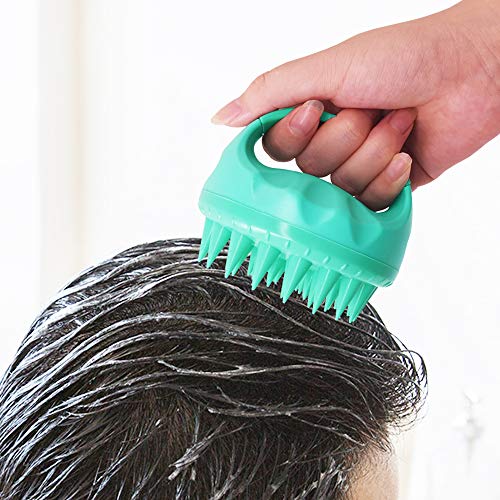 SENHAI 2 piezas Silicona Cepillo de champú para el cuidado del cuero cabelludo para todo tipo de cabello, Depurador de cabeza Masajeador de cuero cabelludo Peine de baño para mascotas -Verde Morado